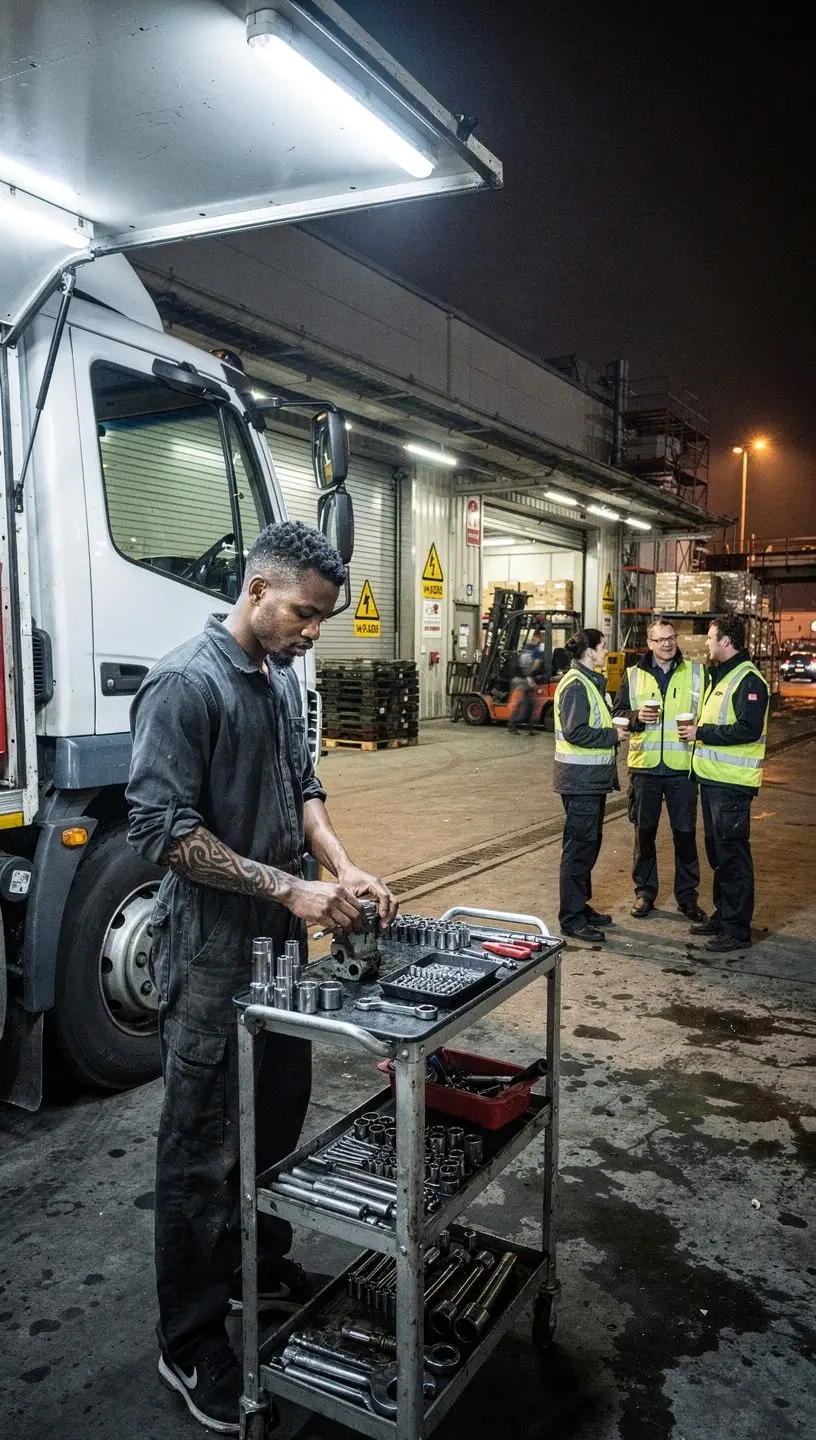 Techniker überprüft den Motor eines Autos bei einem mobilen Reparaturservice in Deutschland